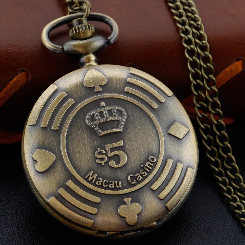 

$5 Macau Crown Casino Quartz Pocket Watch Vintage Gentleman Style Series Necklace Pendant Accessories Clock Commemorative Gift