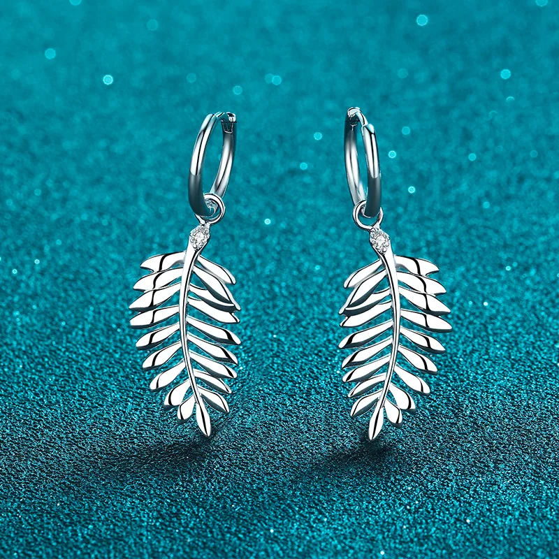 

BOEYCJR s925 Trendy Leaf Design D color Moissanite 0.03ct total VVS1 Moissanite Drop Earring for Women Fine Jewelry