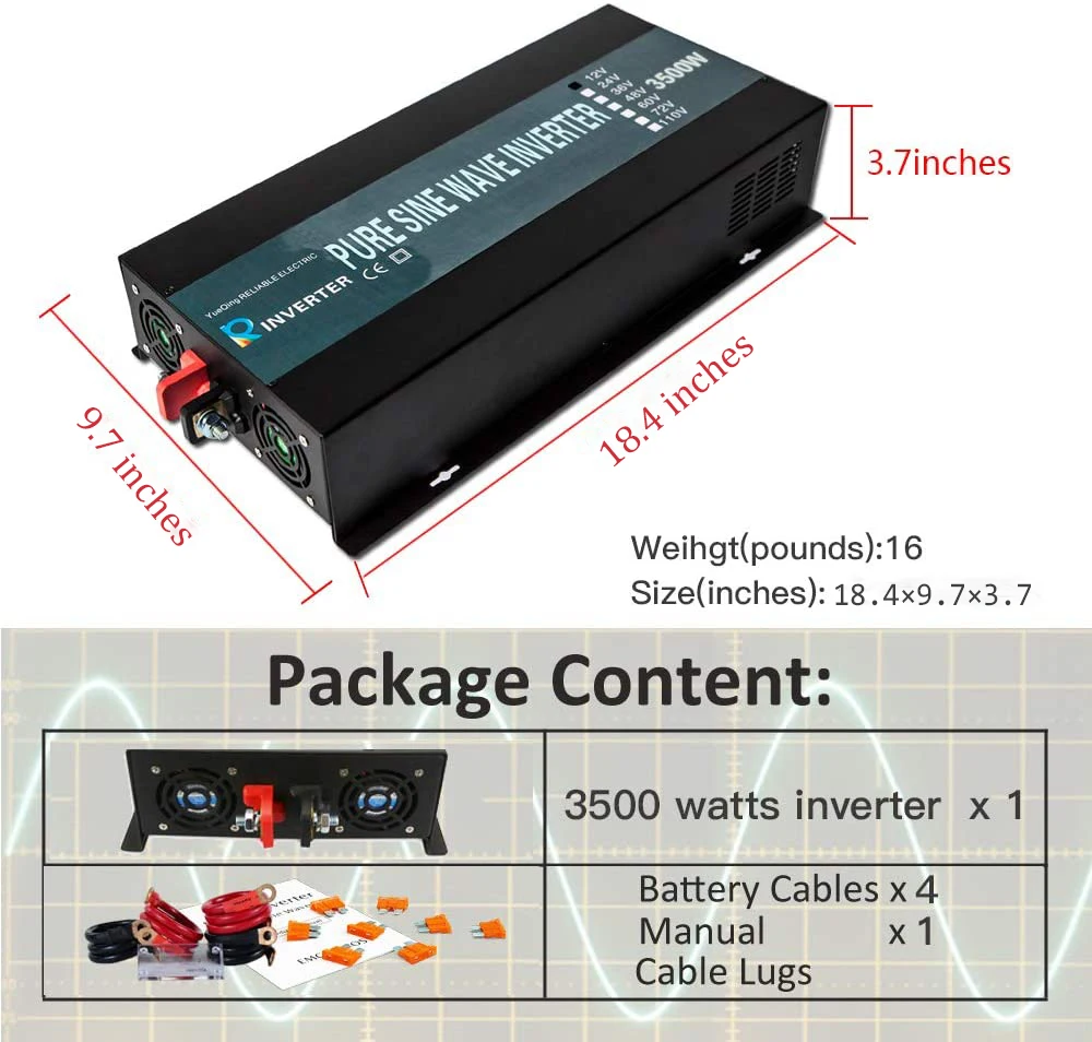 ZJZ WZRELB 3.5kw 순수 사인파 인버터 12v 24v 48v DC에서 100V/110V/120V AC로 변환 3500w 태양광 오프 그리드 인버터