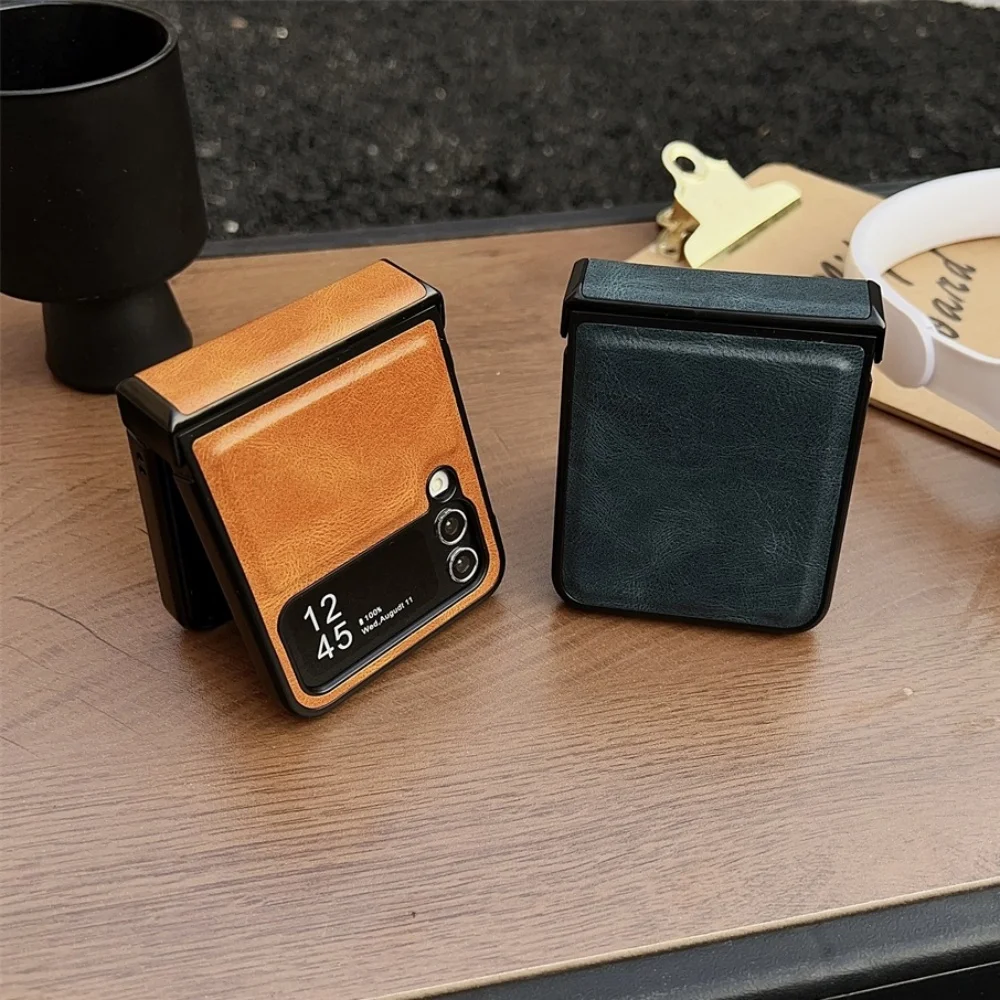 Luxury Calfskin PU Leather Foldable Phone Case with Lens Protection and Matte Shockproof Design