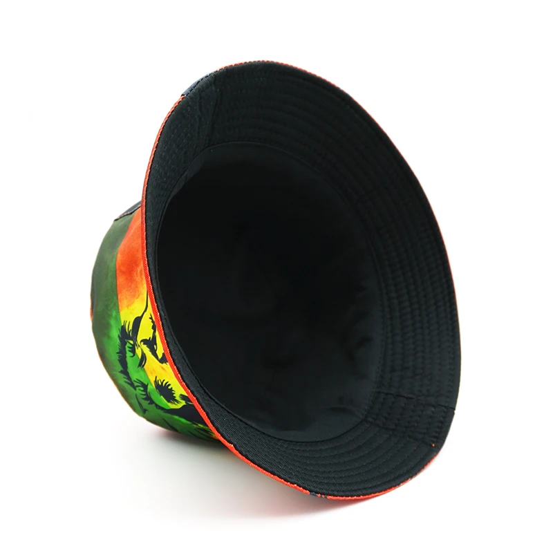 Top Rasta Style Bucket Hat Lion Cartoon Printing Pattern Fisherman Hats Double Sides Panama Cap For Men Women Outdoor Sun Caps 6