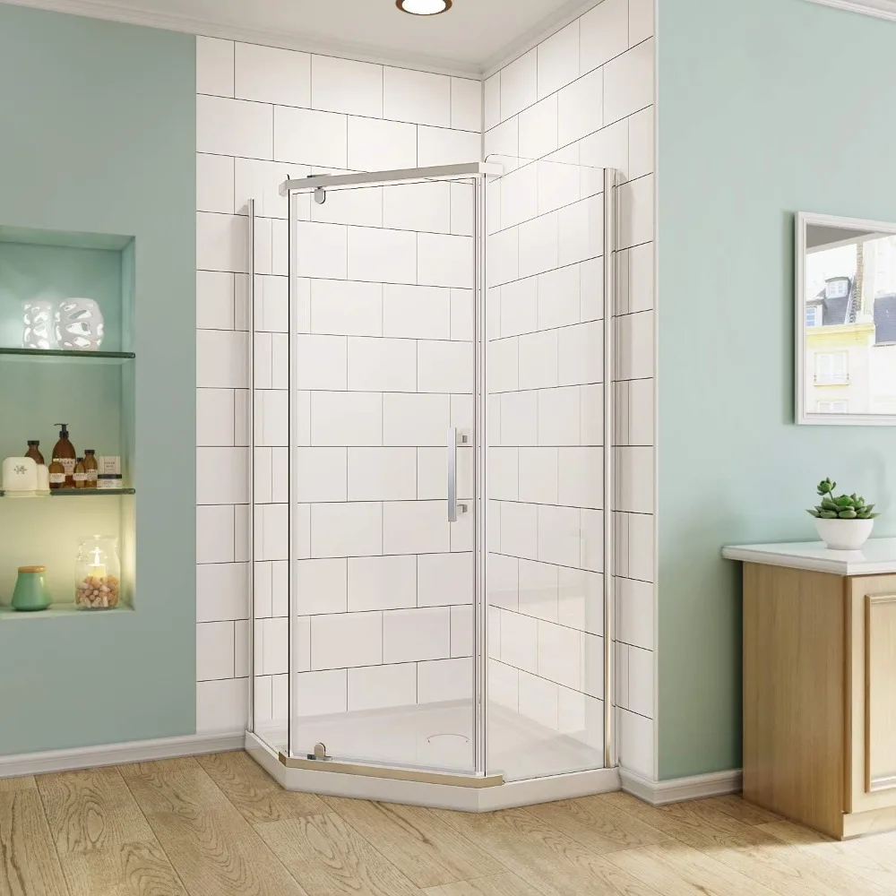 Neo-Angle Semi-Frameless Shower Enclosures Clear Glass Pivot Shower Door Chrome 36.5 in. W x 36.5 in. D x 72 in. 2