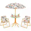 Kids Outdoor Table and Chair Set with 2 Folding Chairs and Height Adjustable Umbrella-Yellow