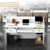 Reception Desk with Counter, Modern Front Desk with Lockable Drawers, White Retail Counter for Checkout Salon, Lobby, Store 3