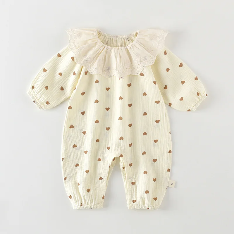 Frühling 1-2 Jahre Babykleidung Blumen-Spitzenkragen Neugeborenen-Strampler Baby Mädchen Kleidung Baumwolle Atmungsaktiv Bequemer Outdoor-Strampler – Detail 5