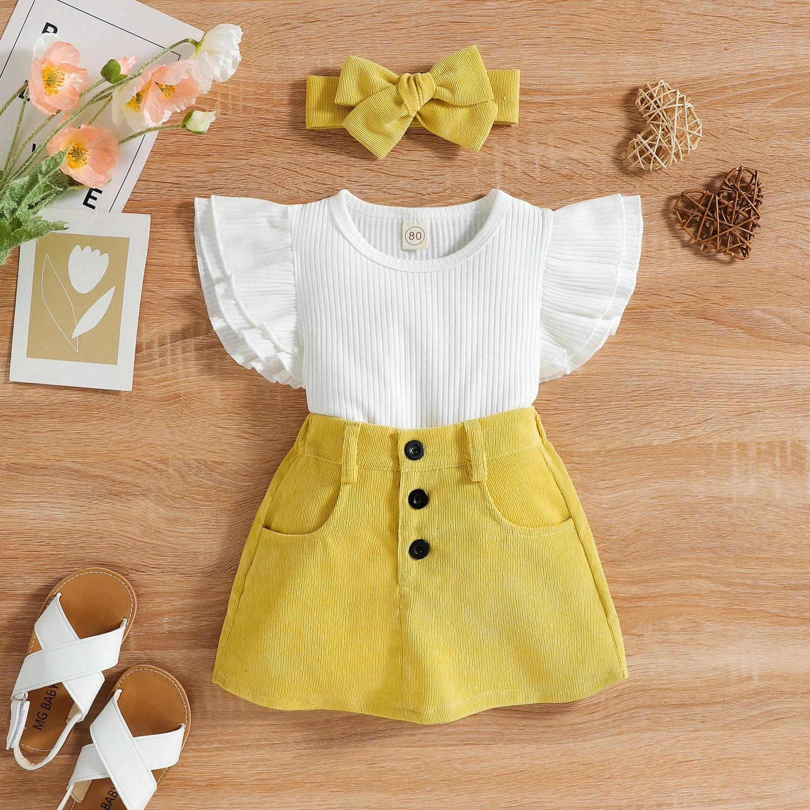 Baby Clothing Set for boy Baby Girl Clothes Children Casual Outfits Infant Solid Flying Sleeve T-shirt + Skirt 2pcs Set Toddler Summer Cute Clothing Sets newborn baby clothing gift set