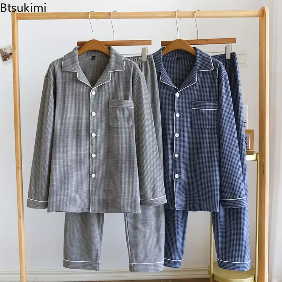 2024 Men's Casual Pijama Sets Turn-down Collar Tops and Pants Sets Fashion Plaid Thickened Sleepwear Man Two-Piece Homewear Sets 100% cotton breastfeeding clothes sets winter postpartum women fashion plaid lactation pajamas suits nursing sleepwear lactation