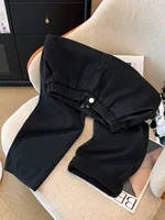 150Kg Plus Size Women's Hip 153 Winter High Waist Straight Leg Fleece Jeans Loose Wide Leg Pants Black 5XL 6XL 7XL 8XL 9XL - Image 4