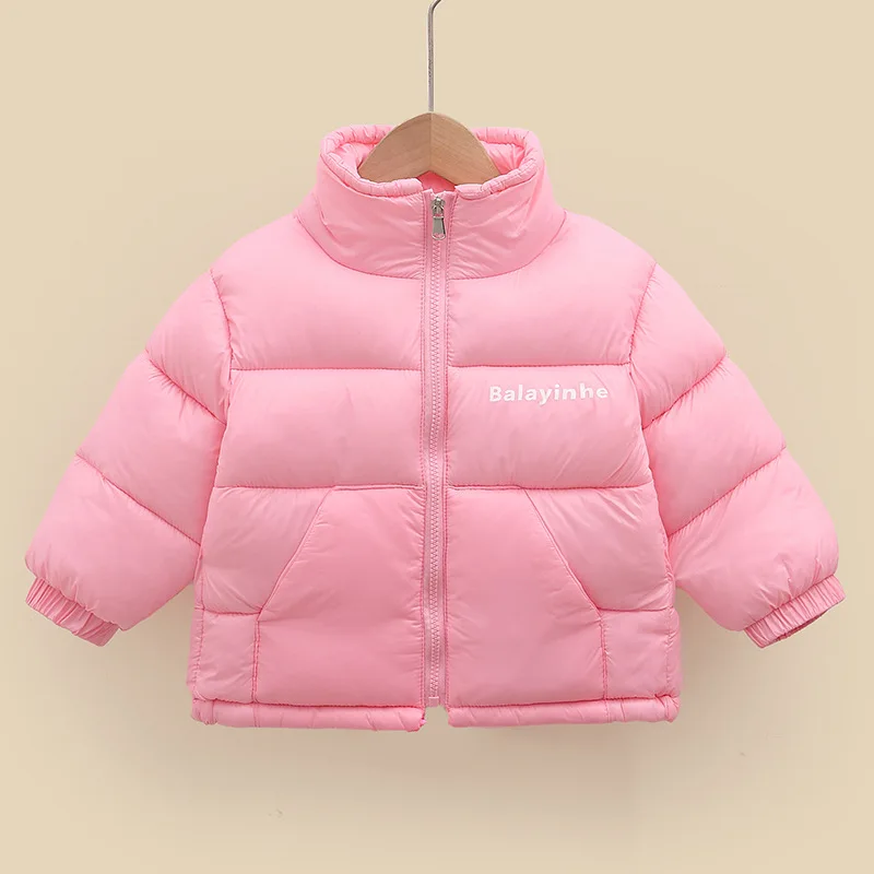 Girls Winter Warm Thickened Down Coat Boys Solid Color Letter Standing Collar Outerwear Kids Autumn New Casual Fashion Jacket down jacket baby jacket