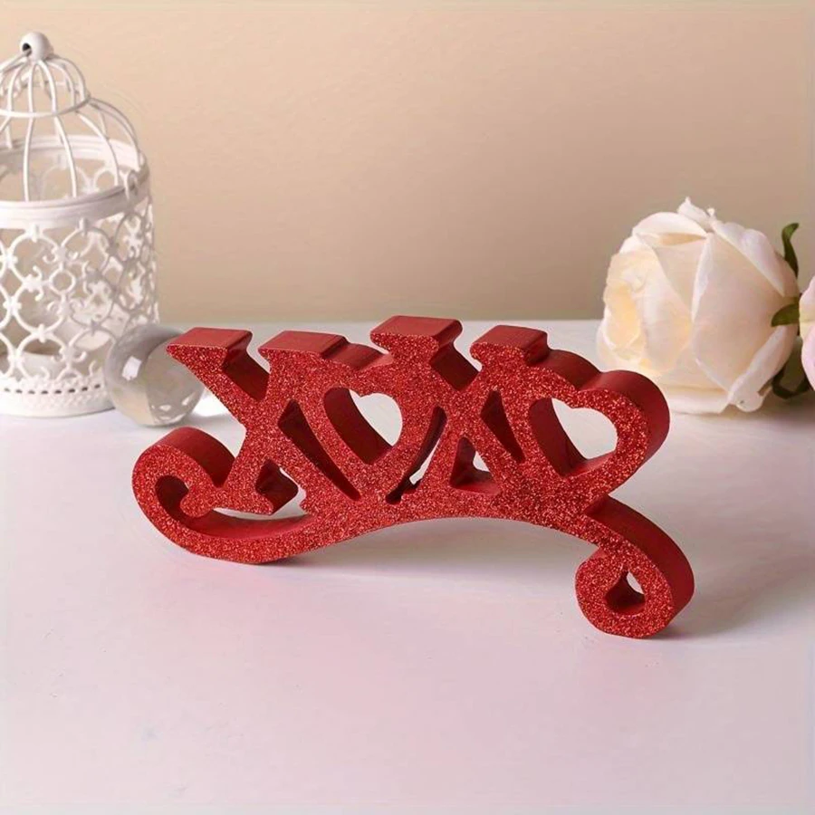1 Piece of Romantic Valentine's Day Wooden Red Letter Desktop Ornament for Engagement, Wedding, Festival Decoration, Bedroom, Living Room, Coffee Table, Entryway Decoration