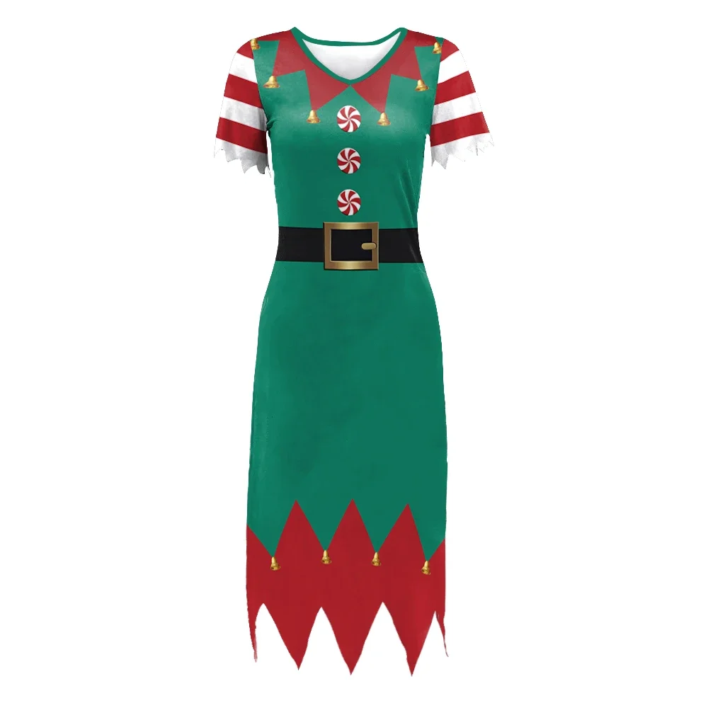 MINISO Xmas Women's Mrs Claus Costume Santa Dress Xmas Lady Clothes Christmas Elf Printed New Year Party Dress Outfits