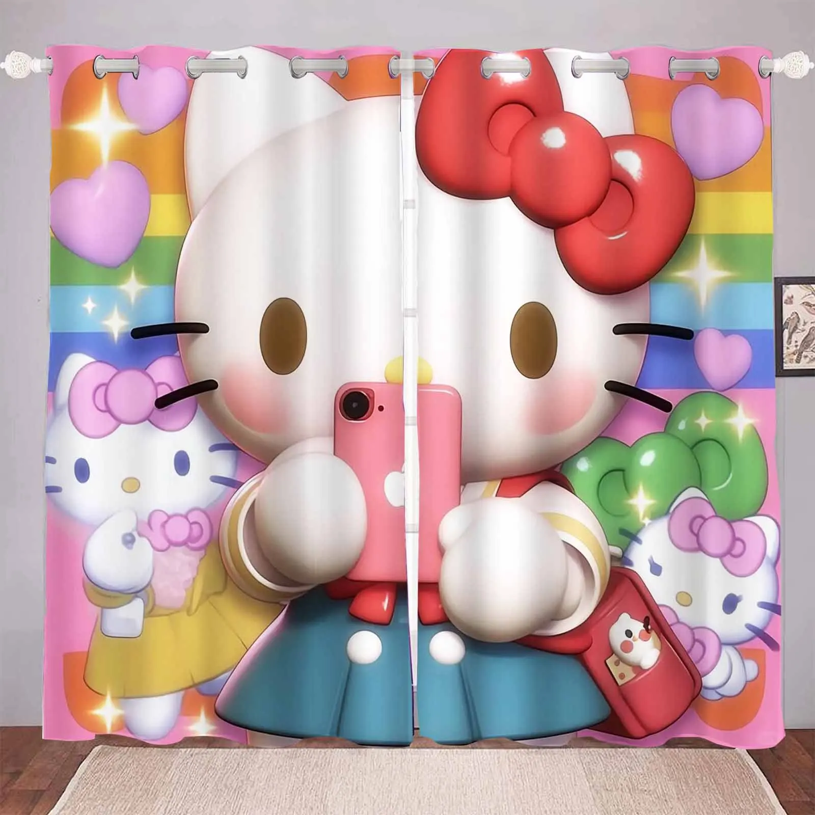 

MINISO Sanrio Hello Kitty Pink Living room blackout cartoon curtains, animated curtains, customisable home nursery, window trea
