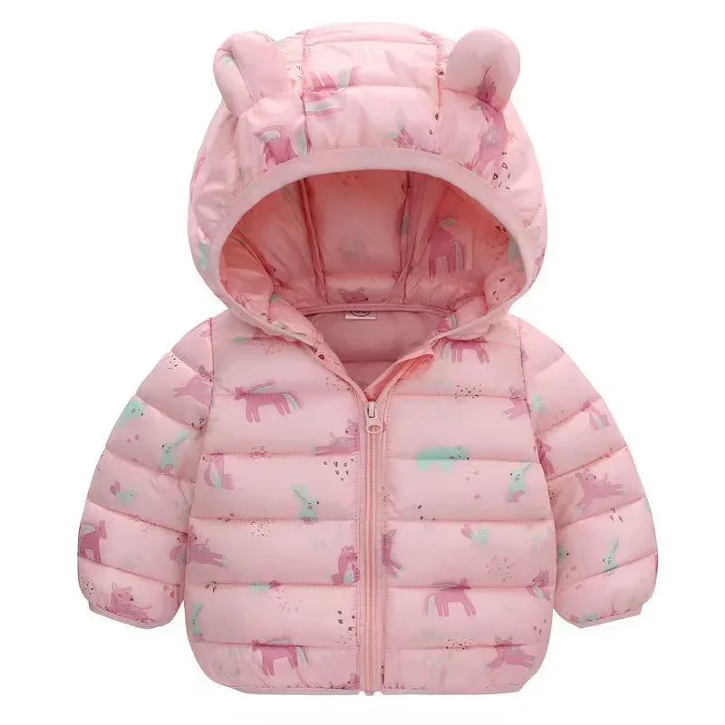Kids Down Clothes Coats Baby Warm Hooded Down Jackets Girls Boys Cartoon Outerwear Children Fashion Overcoat Cute Top 1-5Y