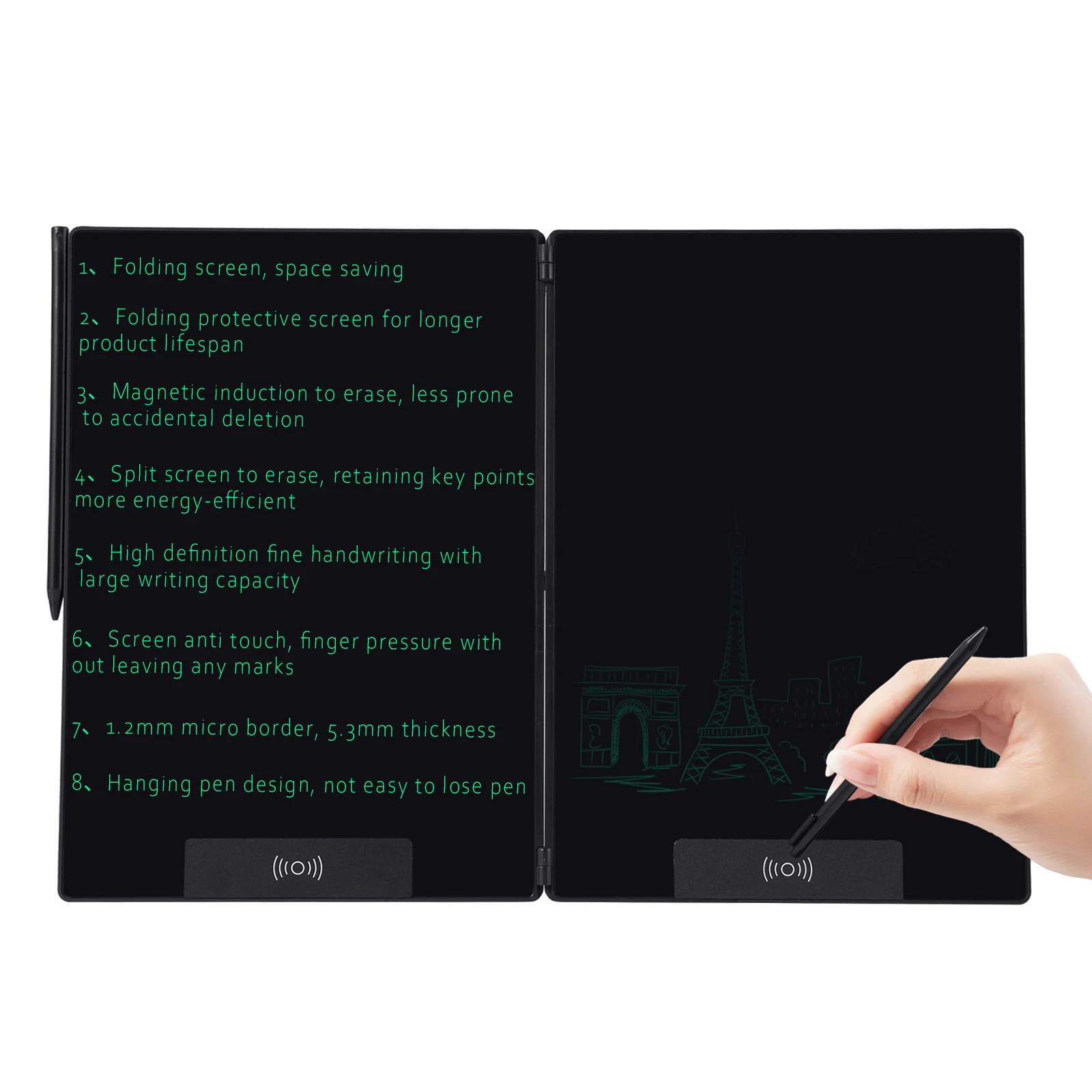 14.3-inch Folding Screen  LCD Superfine Handwriting Writing Board Meeting Magnetic to Eras Drawings Tablet Split screen 3