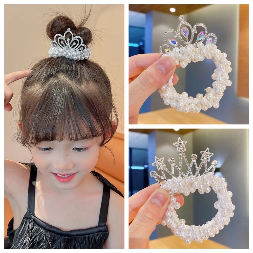 

Shiny Pearl Angel Crown For Kids Girl Hair bun Hair ties Elegant Pearl Hairpins Ponytail Hair Clip Headband For Women Girl Hair
