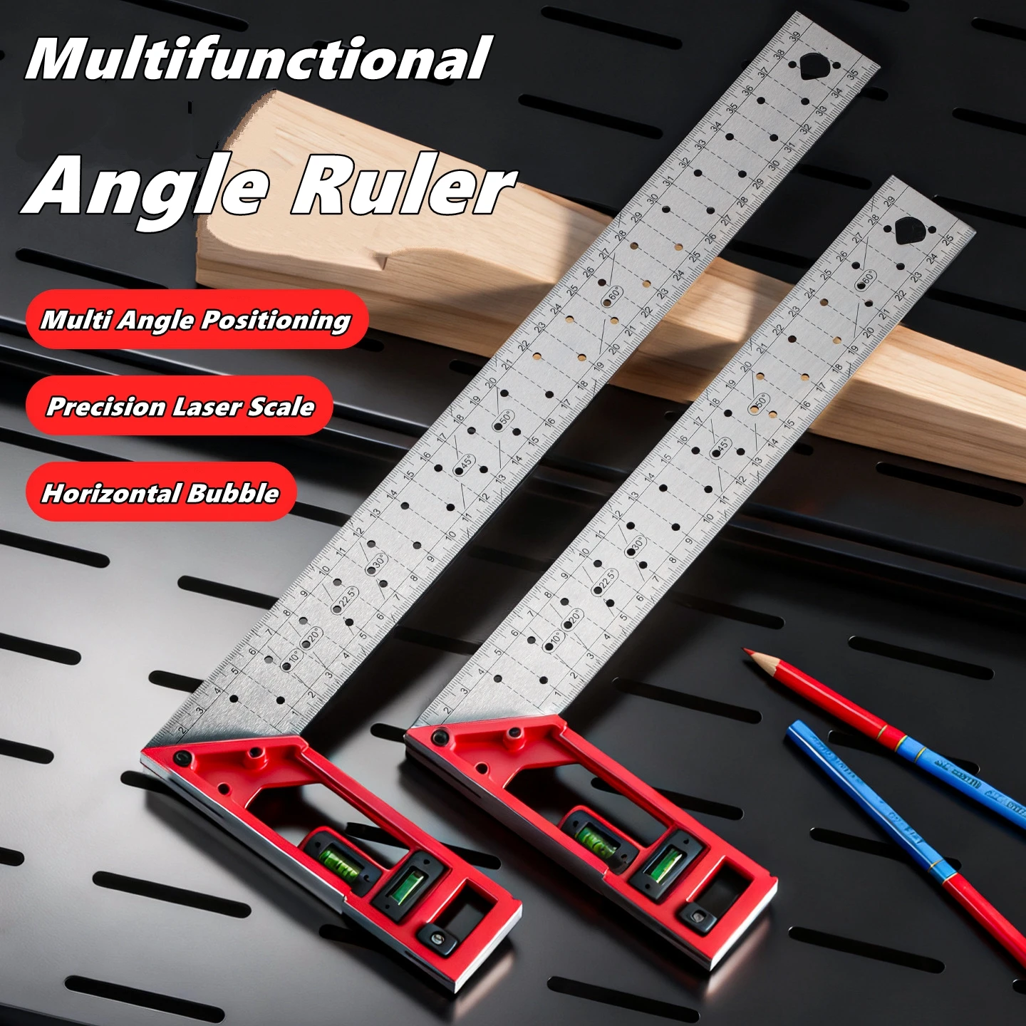 Règle d'angle de menuiserie à positionnement rapide, niveau, règle d'angle droit en métal, règle d'angle en acier inoxydable, outil de mesure multi-angles