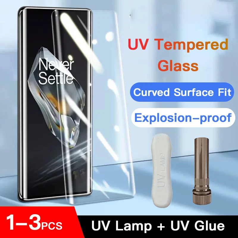 1-3 шт. УФ закаленное стекло для OnePlus 12 11 R 10 9 8 7 7T Ace2 Pro Полное покрытие клеевая отверждаемая пленка для OnePlus 12 защита для экрана