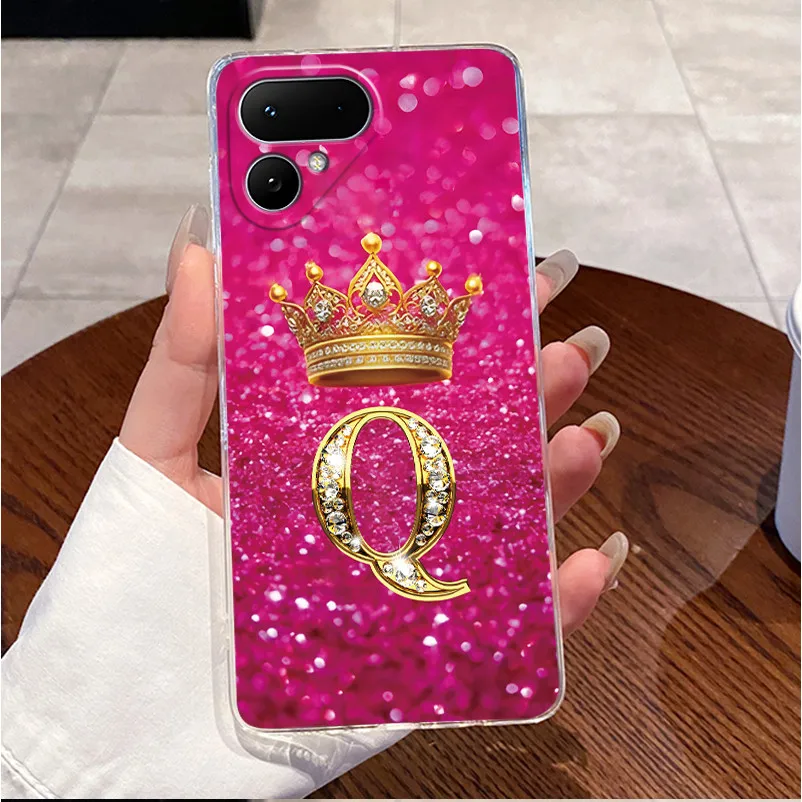 Transparent TPU Soft Phone Case with A-Z Letter Crown Pattern - Shockproof and Fashionable Design