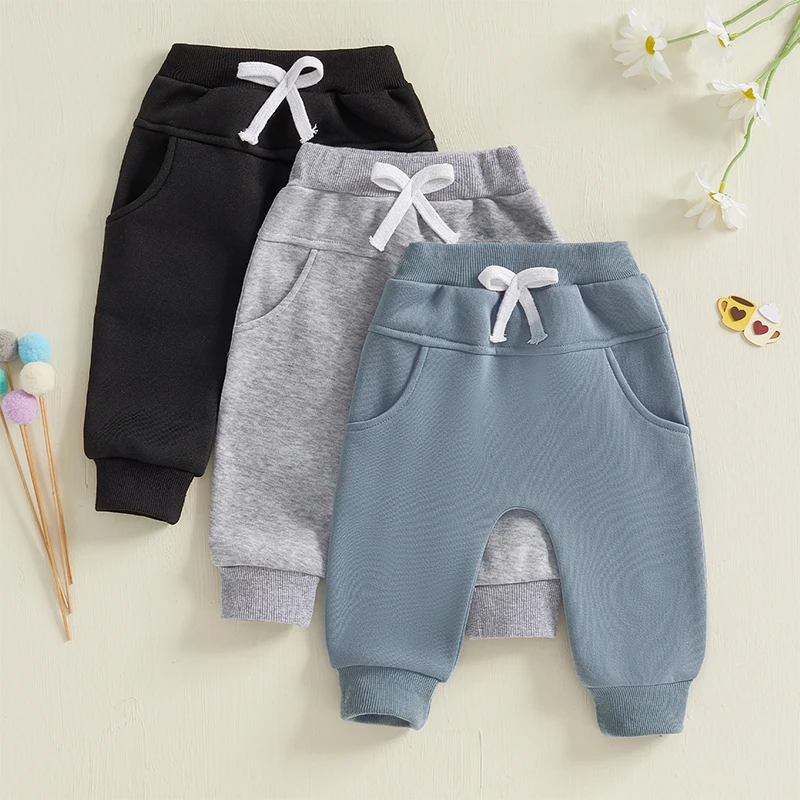 Baby Boys' 3-Pack Pull-on Jogger Pants Knit Pants Classic Fit Elastic Waist Kids Toddler Thick Pants Multipacks Long Pant Winter 4