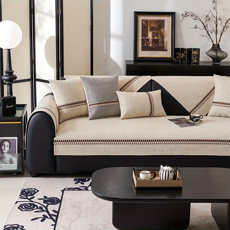 A solid color sofa cushion, a linen cushion for all seasons, and a non-slip cover cloth 6