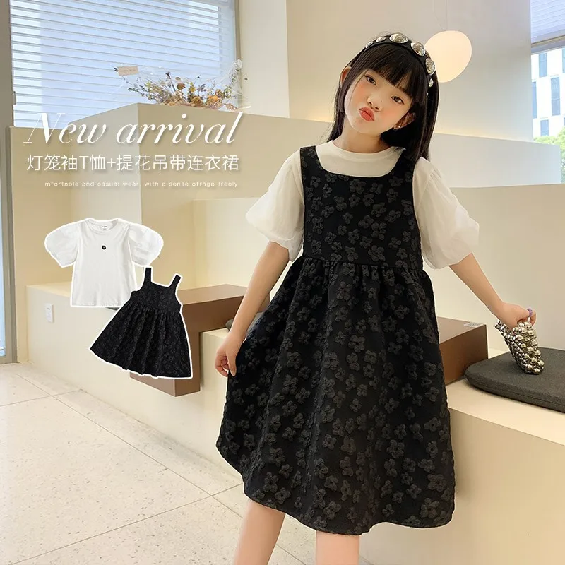

Two Piece Girls Sweet Skirts Suits 8 10 Years Summer Korean Girls 2023 Clothing White Black Elegant Clothes Set Teenager