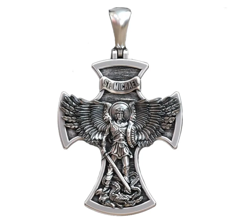 21g Cross Saint Michael the Archangel with Prayer Pendant  Customized 925 SOLID STERLING Silver High Trendy frog drift fashion brand saint michael sweater sin embroidery clothing casual loose knitting tops sweatshirt pullover for men