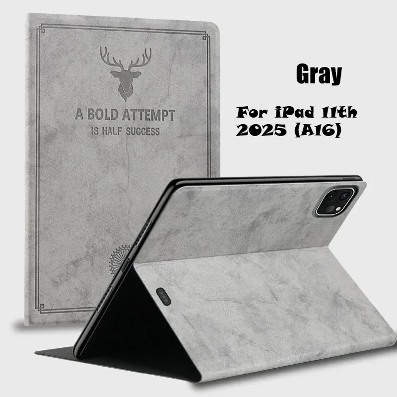 Premium Leather Folding Stand Tablet Case with Deer Head Design