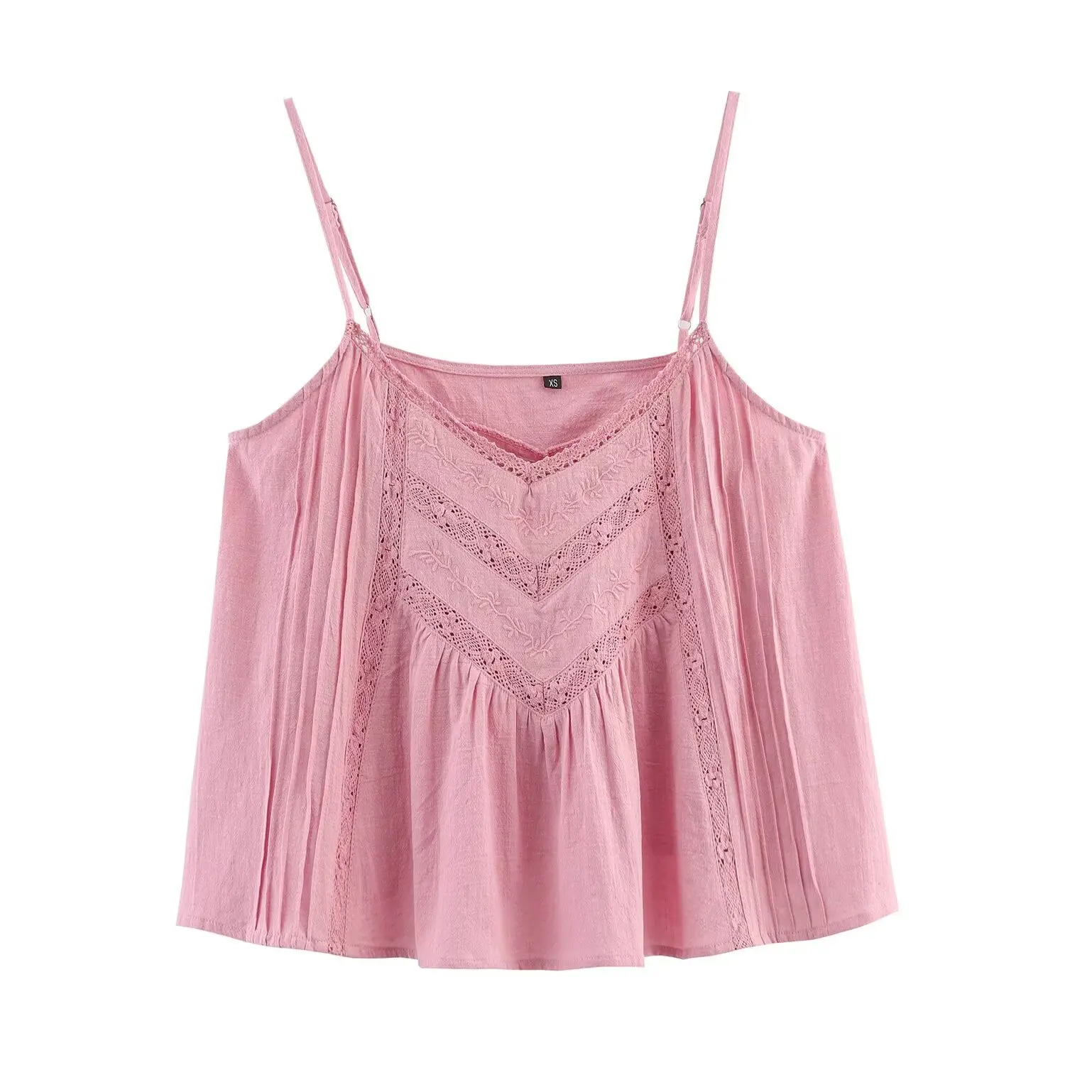 Haut à bretelles brodé pour femme - Bretelles creuses - Col carré - Solide - Plissé - Haut court - Gilet de banlieue décontracté - AliExpress