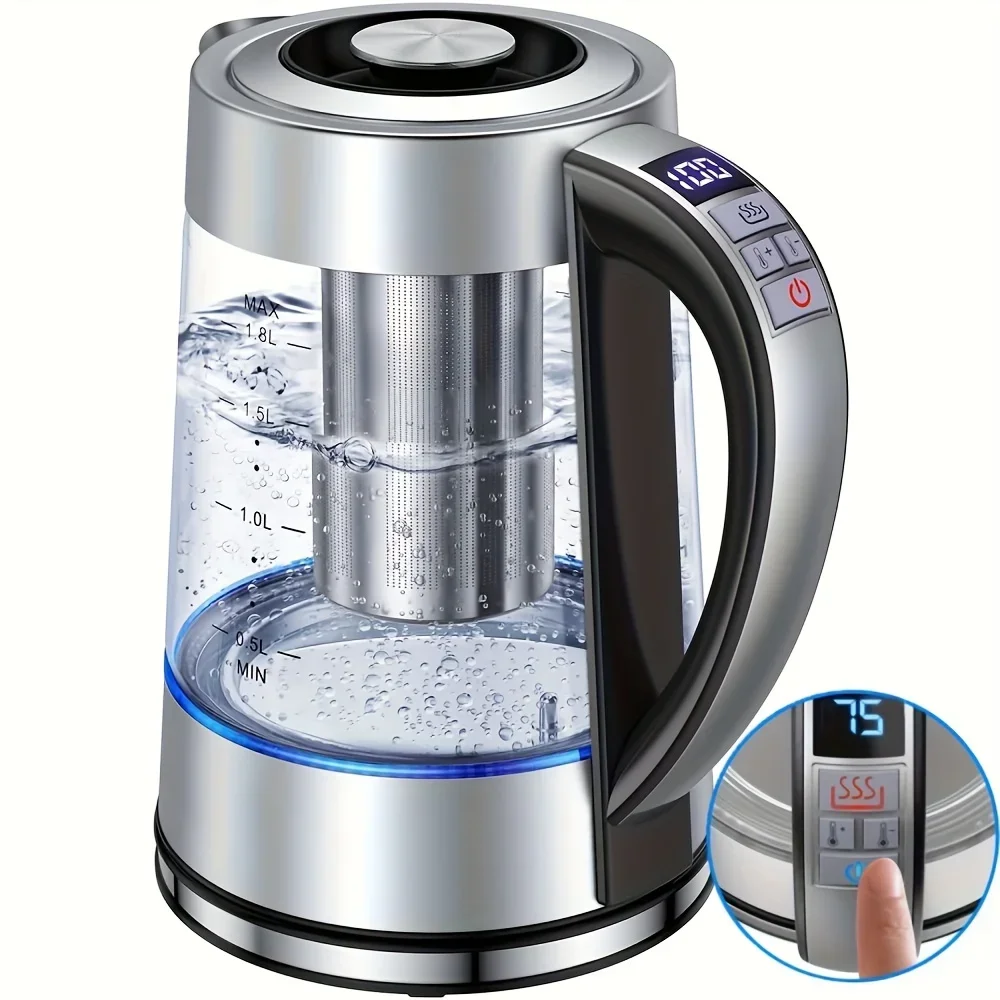 

Stainless Steel Glass 60.87oz Electric Kettle with 12 Temperature Controls, Up to 24 Hours Insulation, Hot Water Pot for Tea and