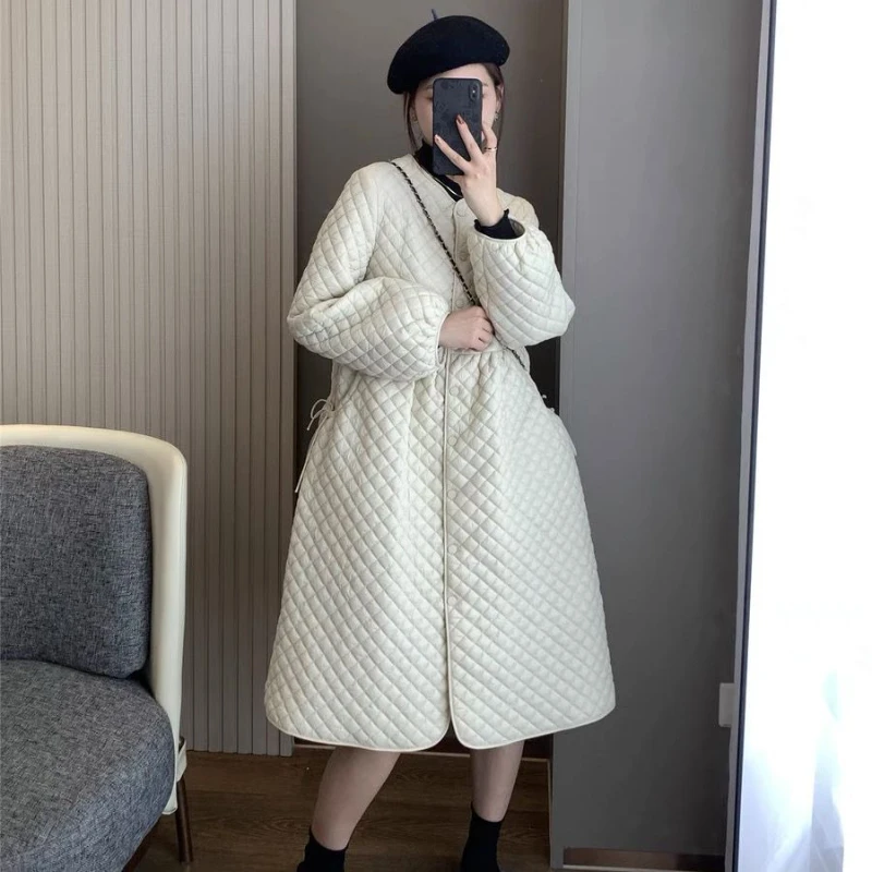 

Winter Clothes Women 2023 Solid Rhombus Single-breasted Long Cotton-padded Parkas Trench Coat for Women Clothing Jackets Tops