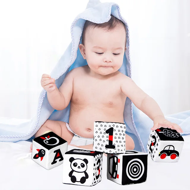 Soft Black and White Baby Blocks High Contrast Squeeze Building Blocks Soft Stacking Baby Toys for Infants Early Educational Toy 1