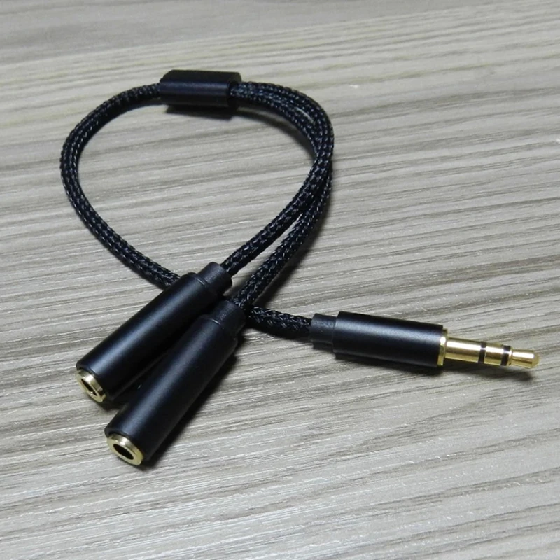 Premium Nylon Braided Y-Type Headphone Splitter - 3.5mm Male to Dual Female Stereo Audio Cable