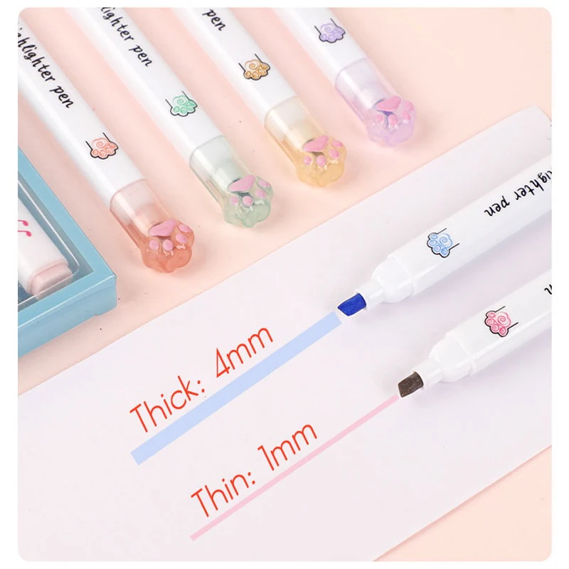 6 Pieces Set Kawaii Cat Paw Highlighter 6 Colors Slanted Tip Markers Liquid Ink for Student School Stationery Office Supplies highlighter marker,art marker,marker pen