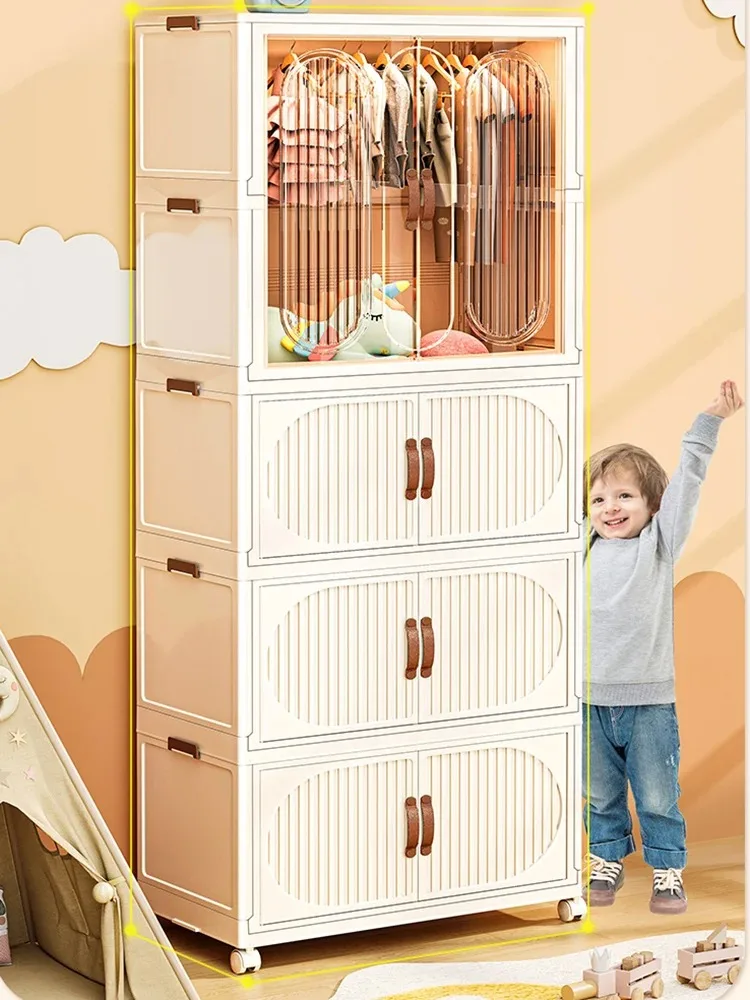 

Free Installation Folding Wardrobe Large Capacity Baby Clothes Closet Cabinet Partition Organizer Bin Children'S Home Locker