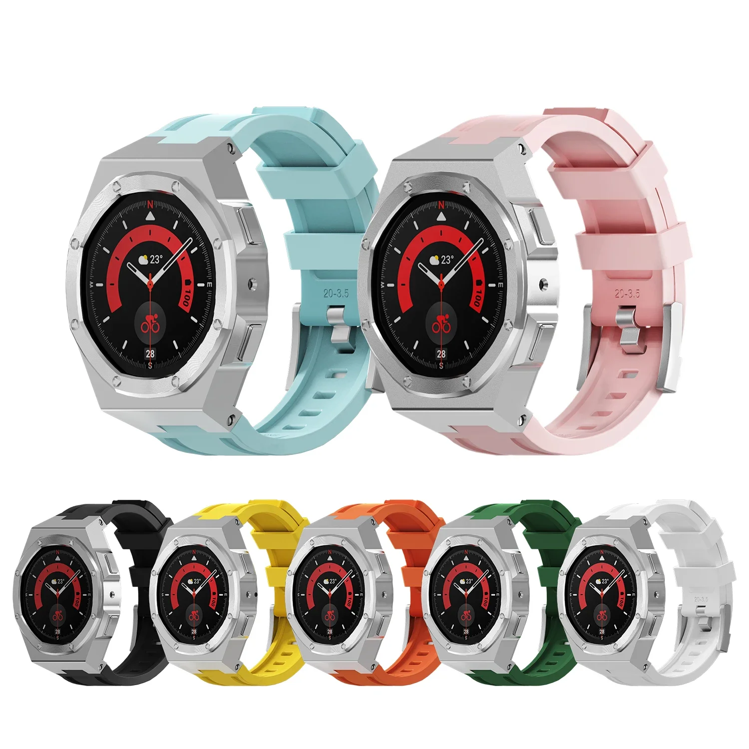 Stainless Steel Case Modification Kit for Samsung Watch 6 4 Classic 43mm 46mm 47mm 5 4 44mm Metal Case Silicone Strap 5 Pro 45mm