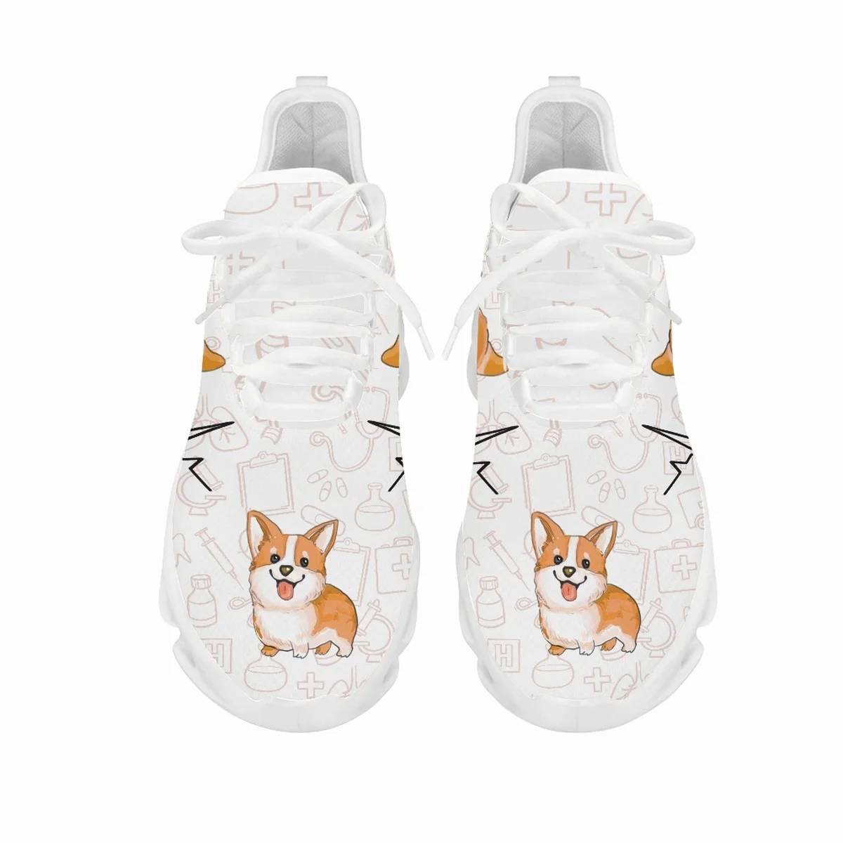Yikeluo New Style Ladies Lace up Mesh Swing Sneakers Medical Equipment Love Dog Printing Shoes Female Platform Women's Footwear