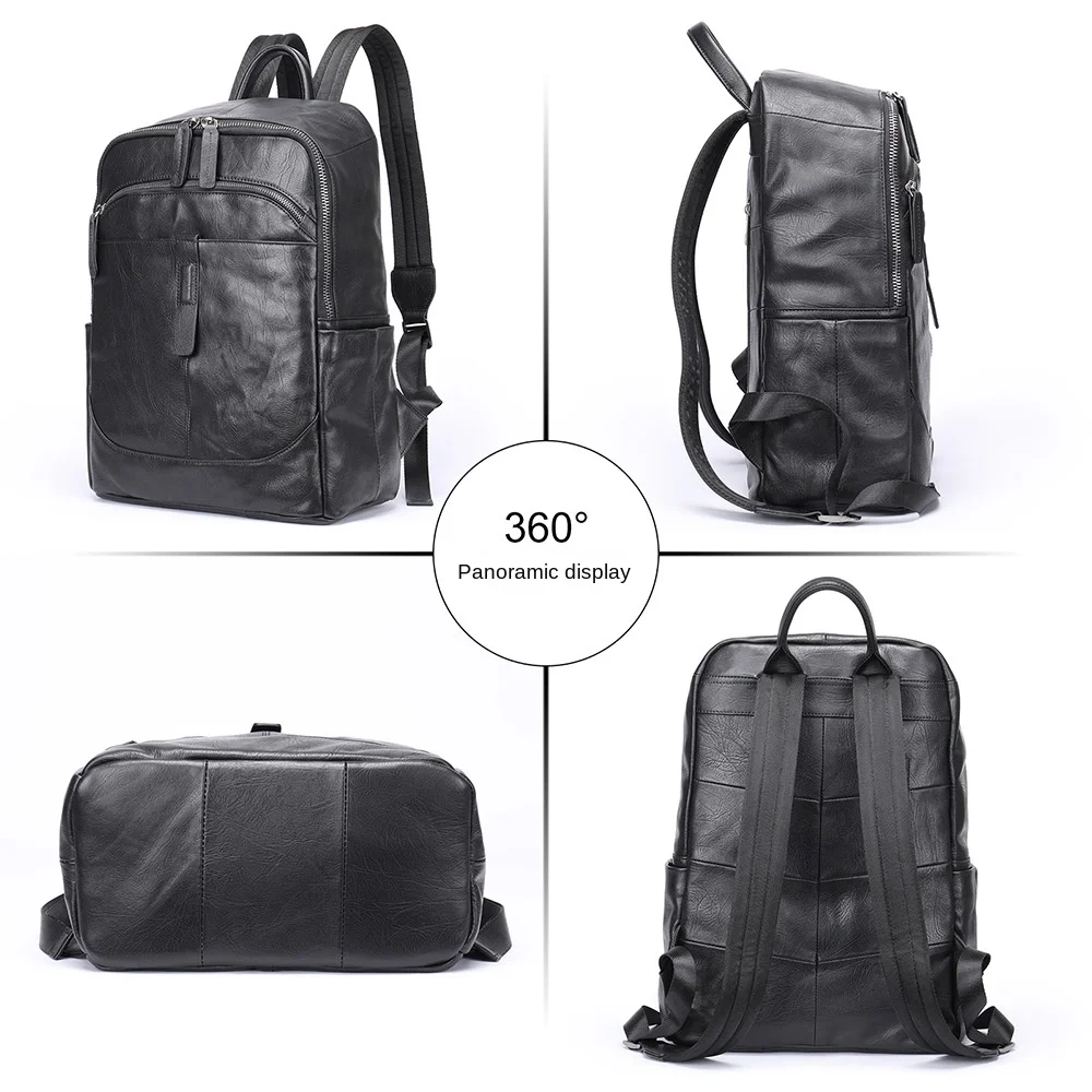 Leather backpack men's large capacity advanced sense simple lightweight travel bag Business leisure backpack travel computer bag