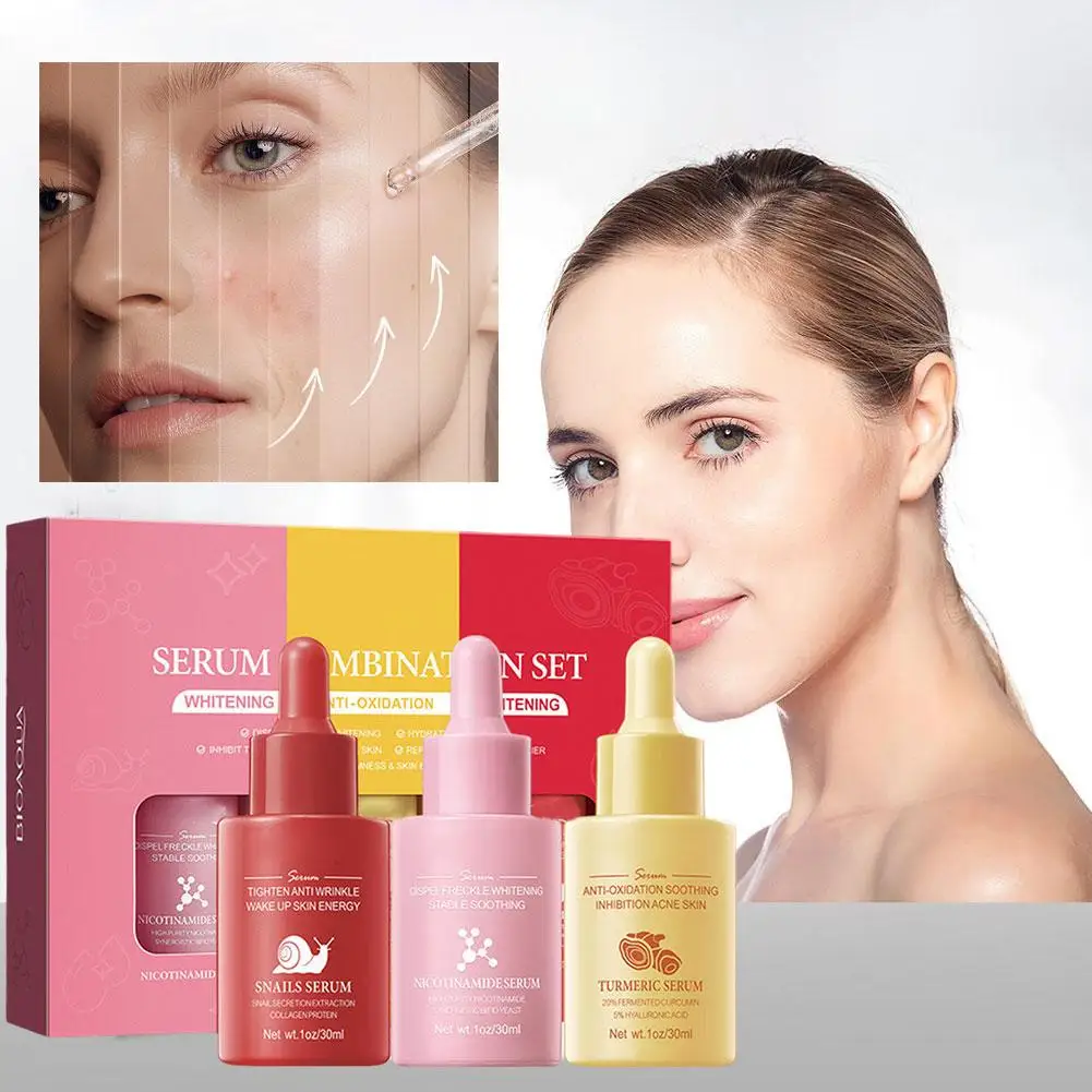 

Facial Firming Serum Snail Turmeric Niacinamide Whitening Moisturizing Serum Fine 3pcs Essence Anti-aging Skin Lines Fade C A3N4