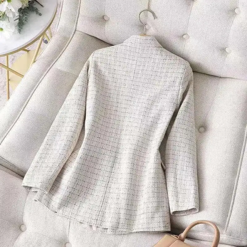 Primavera e Outono Terno Xadrez Feminino Tamanho Grande 2022 Nova Versão Coreana Moda Preto Pequena Fragrância Jaqueta Casual Solta 2 Online shopping