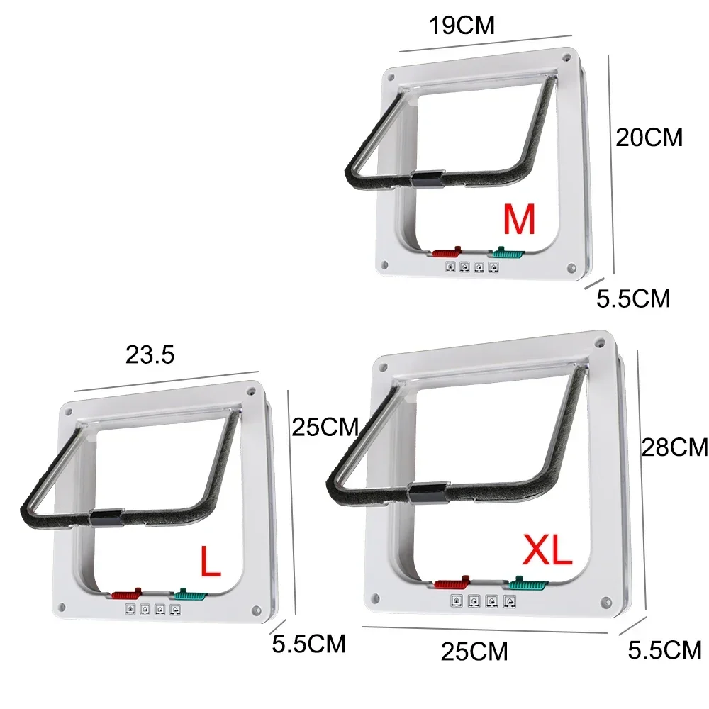 Pet Door Cat Door 4 Way Lock Security Flap Door for Dog Cat Kitten Puppy Safety Gate ABS Plastic
