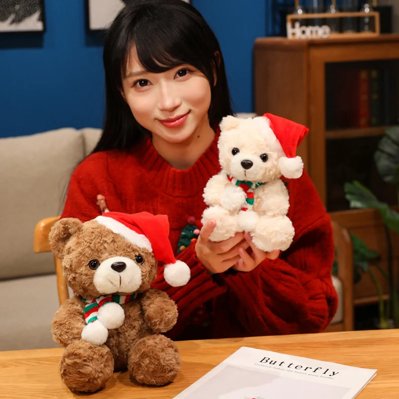 Kawaii Dr.Teddy Bear&Bears Wear Santa's Hat Plush Toy Super Soft Stuffed Animal Plushies Doll Graduation Gift Holiday Decor
