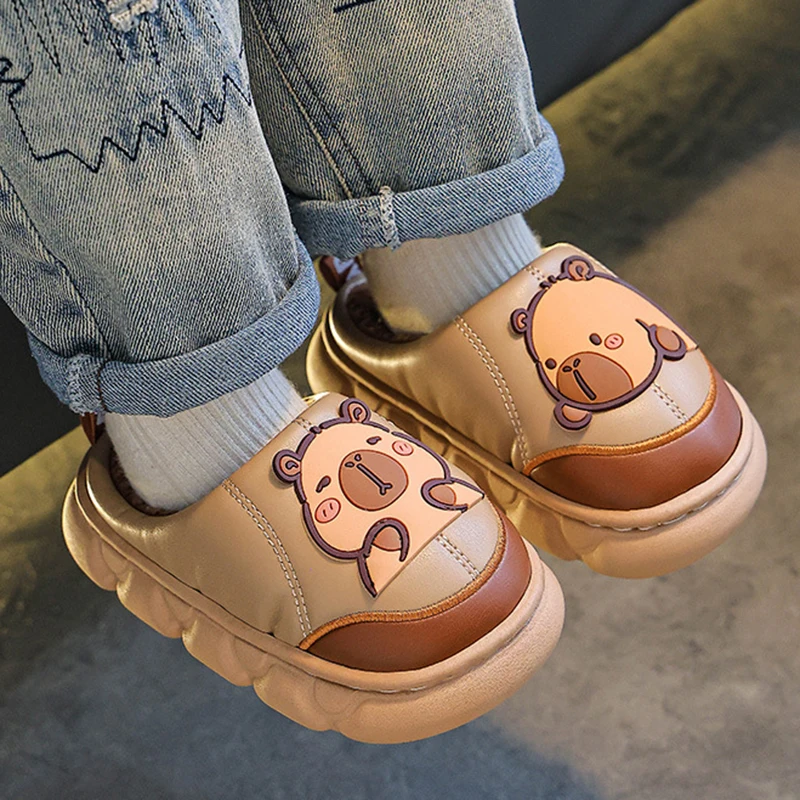 Children's Waterproof Cotton Slippers Winter Non Slip Thick Bottom Home Slides Children Indoor Warm Soft Plush Slippers Women