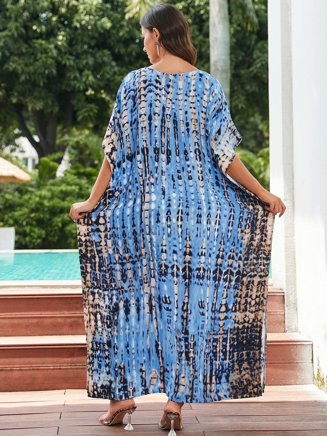 Fashion Casual Striped Print Long Dresses Women Bohemian V-neck Bat Sleeve Loose Slit Beach Dress Summer New Beachwear Vestidos 21 Fashion Casual Striped Print Long Dresses Women Bohemian V-neck Bat Sleeve Loose Slit Beach Dress Summer New Beachwear Vestidos