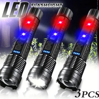 Powerful XHP50 LED Flashlight Waterproof Torch With Side Light 7 Modes Camping Fishing Lantern Type C Rechargeable Zoom Lamp