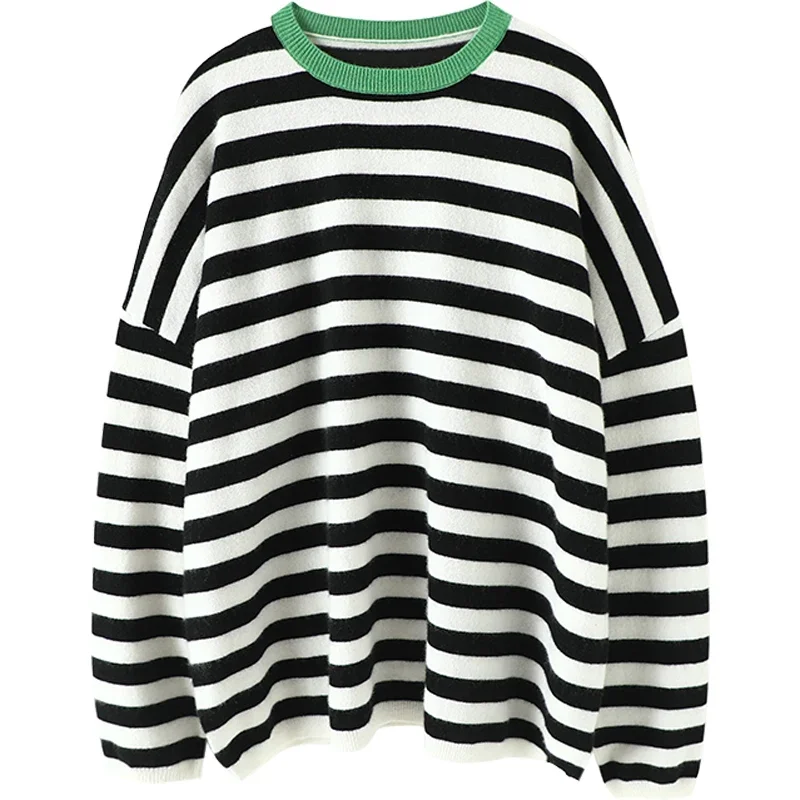 

Striped Oversized 100% Cashmere Winter Warm Sweater Women New Designer Latest Fashion for Women Clothes Loose-fitting