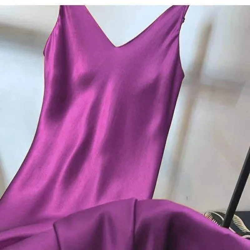 Sexy Woman Clothes Night Dresses Lingerie Dress Nighty for Ladies Pure Color Sling Silk Nightdress Women's Sleeping Sweaters