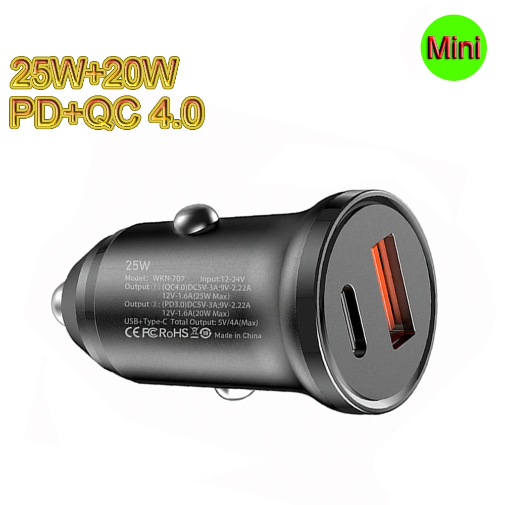 25W USB Car Charger Quick Charge4.0 QC PD 3.0 SCP 5A USB Type C Car
