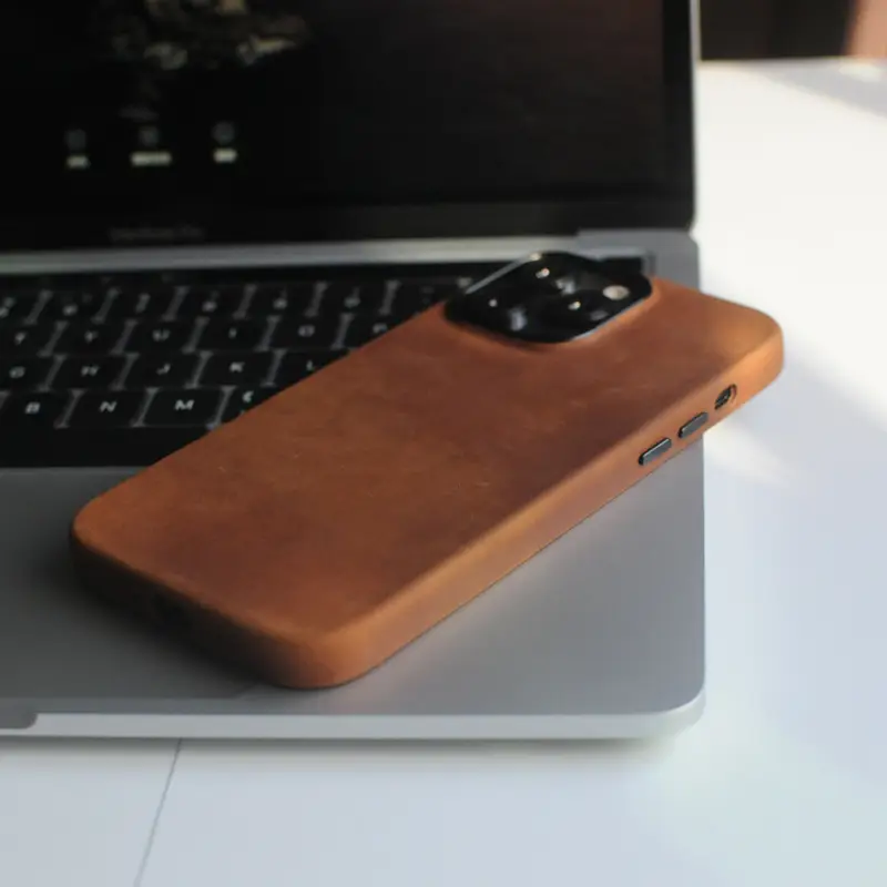 YMW Scratc Crazy Horse Genuine Leather Case for iPhone 16 15 Pro Max Plus 14 13 mini Magnetic PULL-UP Cowhide Phone Cover - Image 11
