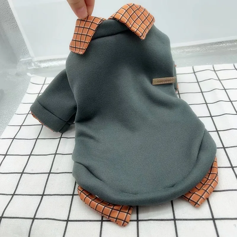 애완동물 가을 겨울 셔츠 칼라 패치워크 후드 재킷, 가을 따뜻함을 위한 슈나우저 베어 후드, 애완동물 플래드 셔츠 강아지 옷
