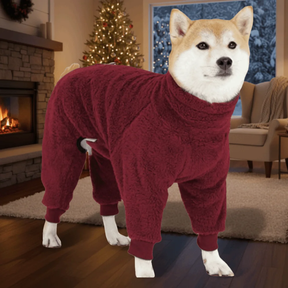 애완동물 겨울옷 전신 겨울 강아지 점프수트 방풍 두꺼운 강아지 플리스 코트 부드럽고 탄력 있는 따뜻한 강아지 잠옷 야외용
